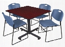 48" Square Breakroom Table- Mahogany & 4 Zeng Stack Chairs by Regency Furniture