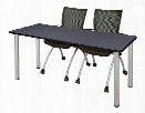 66" x 24" Training Table- Gray/ Chrome & 2 Apprentice Chairs- Black by Regency Furniture