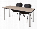 72" x 24" Training Table- Beige/ Chrome & 2 'M' Stack Chairs by Regency Furniture