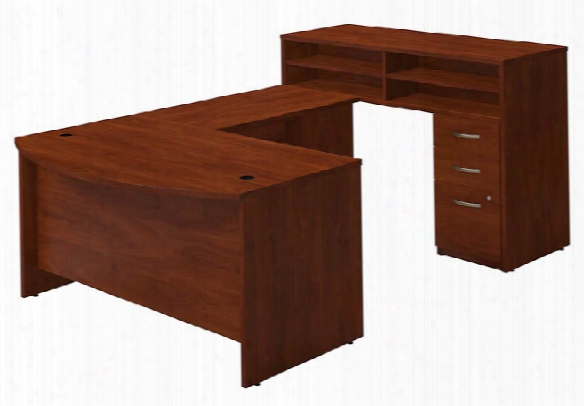 60"w X 36"d Bow Front U Station With Standing Height Desk And Storage By Bush