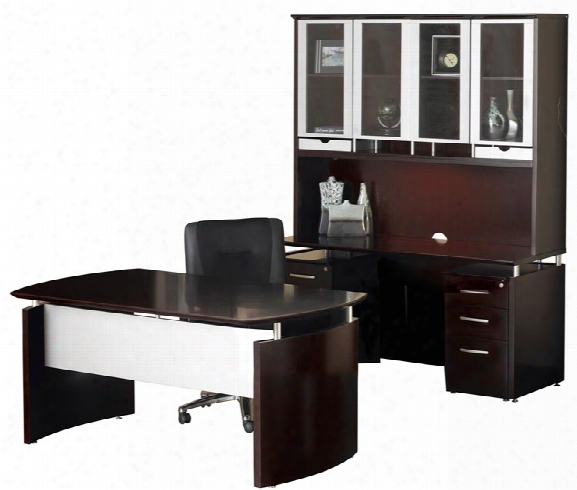 63" Napoli Desk With Double Pedestal Credenza And Hutch By Mayline Office Furniture