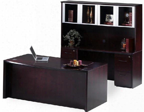 72" Bow Front Desk And Credenza With Hutch By Mayline Office Furniture