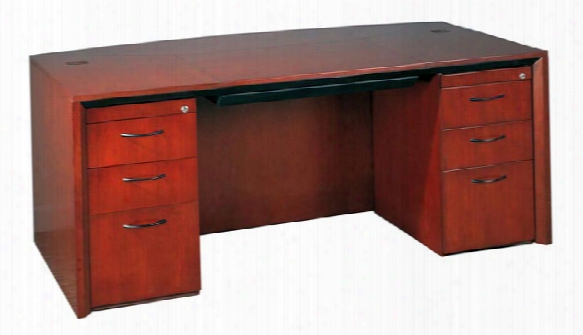 72" Wood Veneer Double Pedestal Bow Front Desk By Mayline Office Furniture