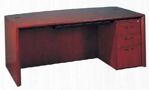 72" Wood Veneer Single Pedestal Bow Front Desk By Mayline Office Furniture