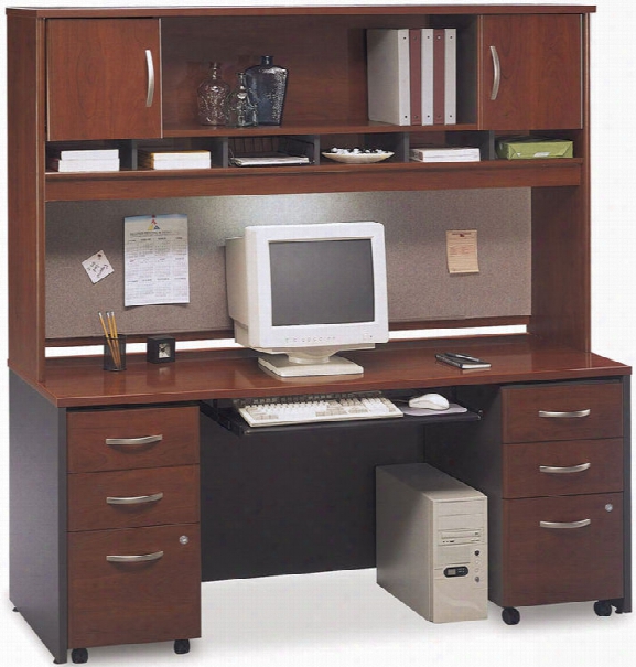 Double Pedestal Credenza With 2 Door Hutch By Bush