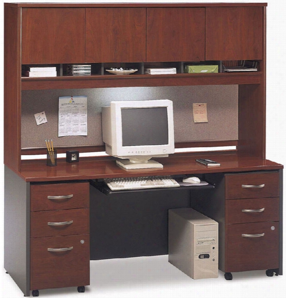 Double Pedestal Credenza With 4 Door Hutch By Bush