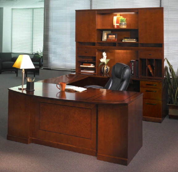 Double Pedestal U Shaped Bow Front Desk With Hutch By Mayline Office Furniture