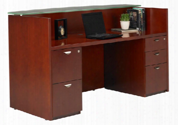 Double Pedestal Wood Veneer Reception Desk With Glass Top By Mayline Office Furniture