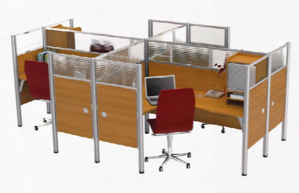 Four Person Workstation In The Opinion Of Full Wall By Bestar