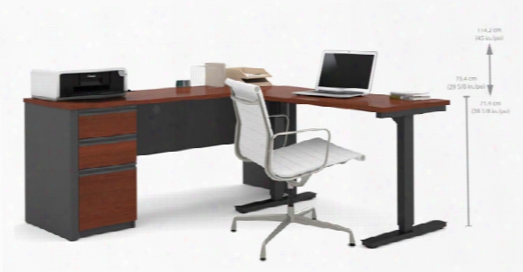 L Desk With Electric Height Adjustable Table By Bestar