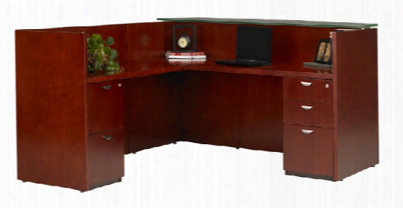 L Shaped Wood Veneer Reception Desk With Glass Top By Mayline Office Furniture