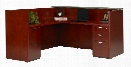 L Shaped Wood Veneer Reception Desk with Glass Top by Mayline Office Furniture