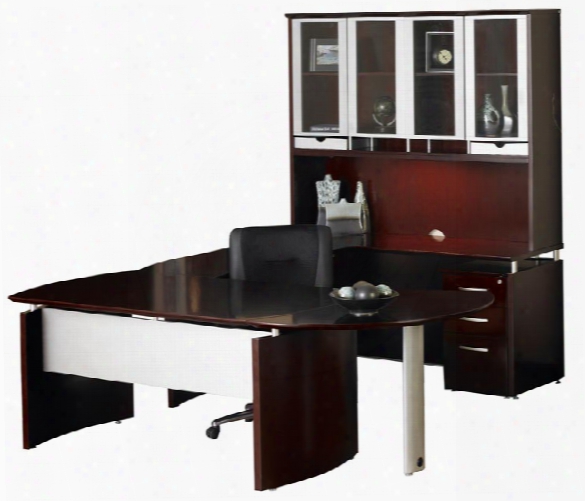 U Shaped Napoli Desk With Hutch And Curved Extension By Mayline Office Furniture