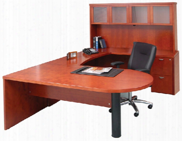 U Shaped Single Pedestal Peninsula Desk With Hutch By Mayline Office Furniture