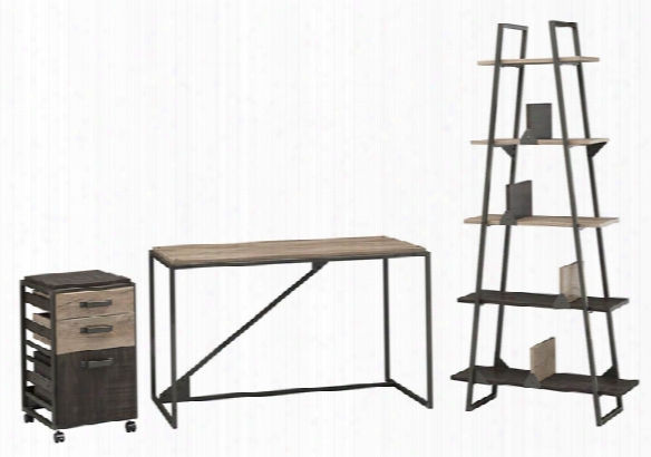 50"w Industrial Desk With A-frame Bookshelf And Mobile File Cabinet By Bush