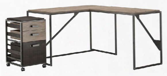 50"w L Shaped Industrial Desk With 37"w Return And Mobile File Cabinet By Bush