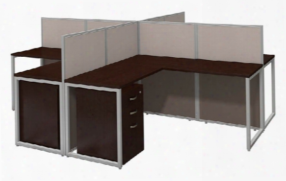 60"w 4 Person L Desk Open Office With 3 Drawer Mobile Pedestals By Bush