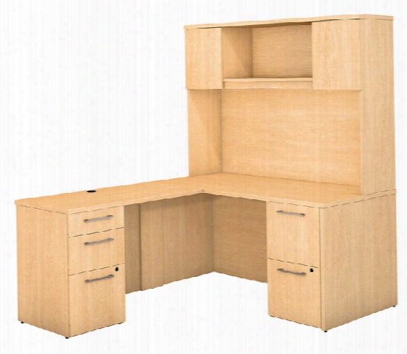 60"w X 30"d L Shaped Office Desk With Hutch, 2 Pedestals And Return By Bush