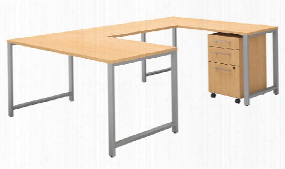 60"w X 30"d U Shaped Table Desk With 3 Drawer Mobile File Cabinet By Bush