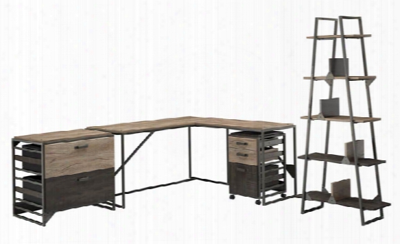 62"w L Shaped Desk With 37"w Return, Bookshelf And File Cabinets By Bush