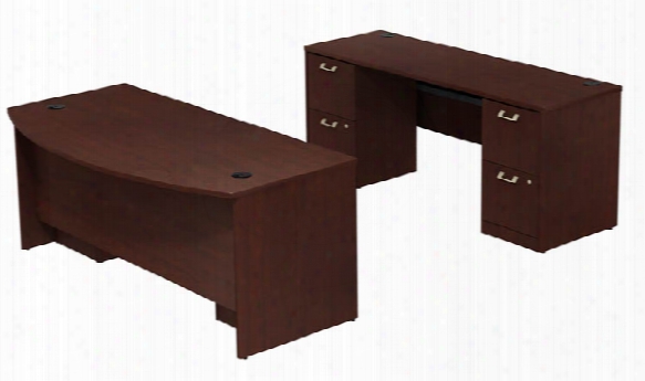 72"w Double Pedestal Bowfront Desk With 72"w Credenza Desk By Bush