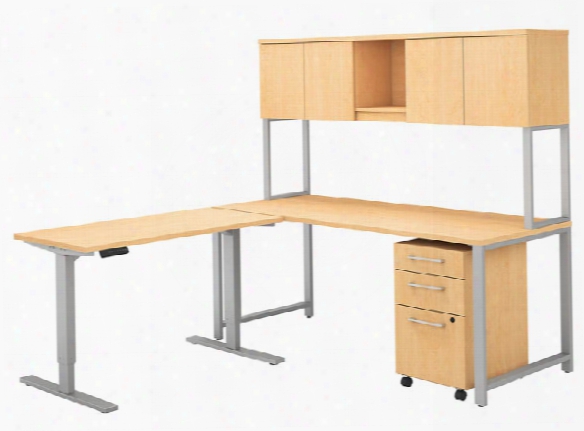 72"w L Shaped Desk With Height Adjustable Return, Hutch And Storage By Bush