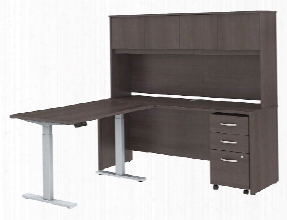 72"w X 24"d L Shaped Desk With Hutch, 48"w Height Adjustable Return And Storage By Bush