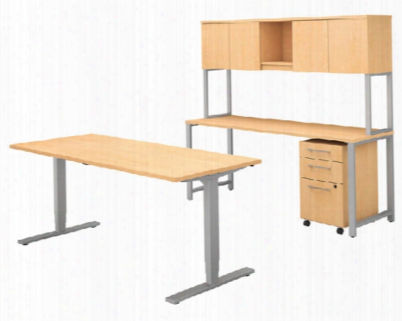 72"w X 30"d Height Adjustable Standing Desk With Credenza, Hutch And Storage By Bush