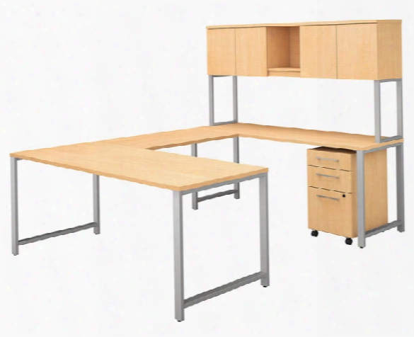 72"w X 30"d U Shaped Table Desk With Hutch And 3 Drawer Mobile File Cabinet By Bush