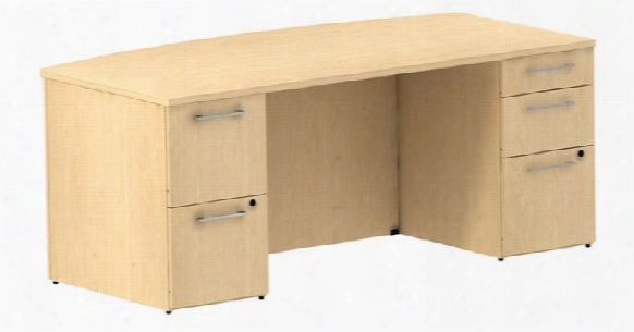 72"w X 36"d Bow Front/breakfront Desk With 2 And 3 Drawer Pedestals By Bush