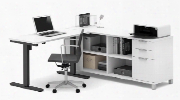 L-desk With Electric Height Adjustable Table By Bestar