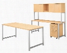 72"W x 30"D Table Desk with Credenza, Hutch and 3 Drawer Mobile File Cabinet by Bush