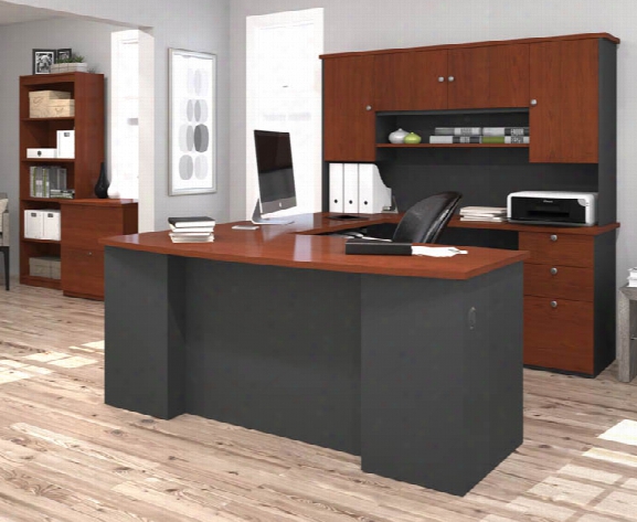 U Shaped Desk With Lateral File And Bookcase By Bestar