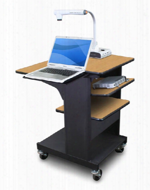 Marvel Vizion Benchmark Mobile Presentation Cart With Laptop Shelf And Tilting Shelf - (oak Laminate) By Marvel