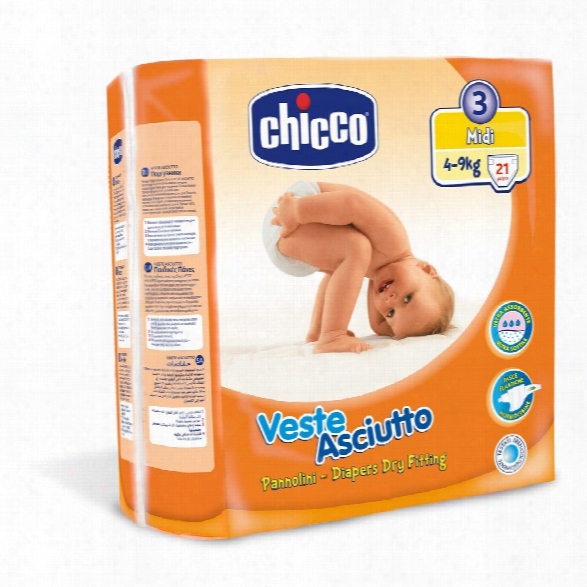 Chicco Veste Asciutto Diapers, Size 3 "midi␝, 4-9 Kg