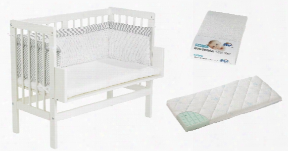 Alvi Bedside Cot Set, White, Including Mattress, Cot Bumper And Fitted Sheet