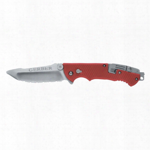 Gerber Hinderer Rescue Serrated Edge Folding Knife W/ 9-piece Tool Kit & Nylon Sheath - Red - Male - Included