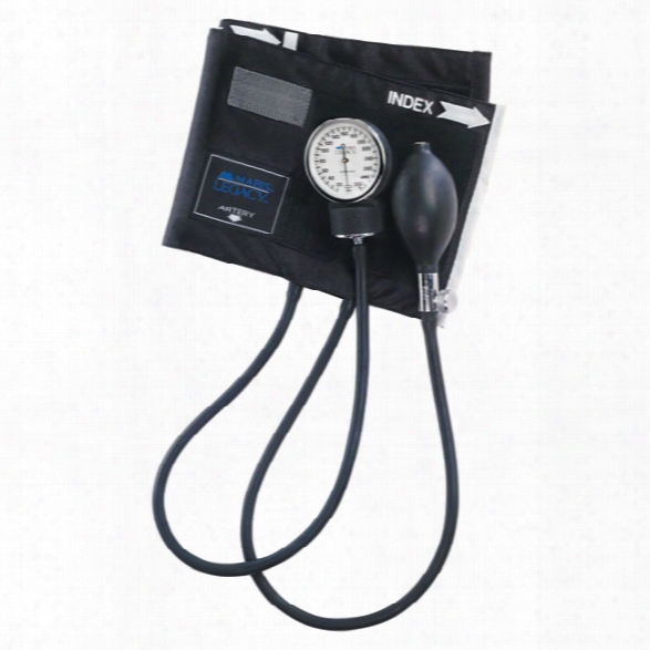 Mabis Legacy Aneroid Sphygmomanometer W/ Black Nylon Cuff & Carrying Case, Deluxe Air Release Valve, Latex-free, Adult - Black - Unisex - Included