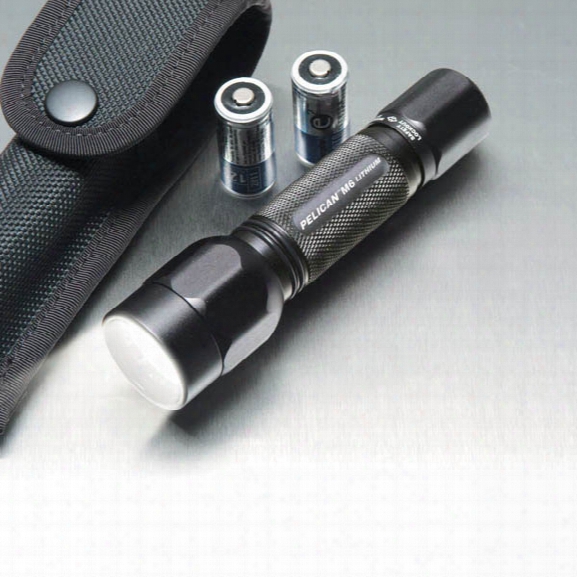 Pelican M6 Black Knight Lithium Flashlight W/ Batteries & Holster, Black - Black - Male - Included