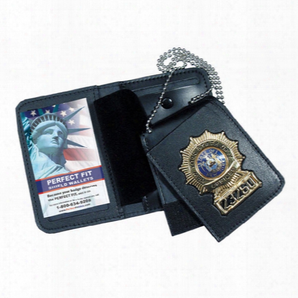 Perfect Fit Four In Some Badge And Id Case With 30" Chain, Black, Id 2 5/8" X 4", Badge Width 2 3/4" - Black - Male - Included