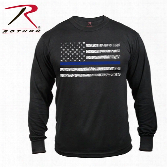 Rothco Thin Blue Line Long Sleeve T-shirt, Black, Large - Blue - Male - Included