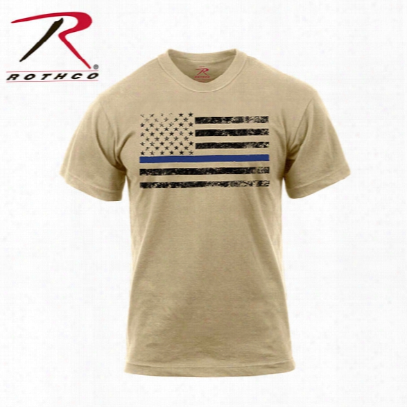 Rothco Thin Blue Line T-shirt, Black Flag, Desert Sand, Large - Blue - Male - Included