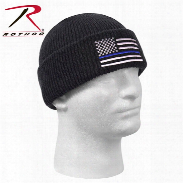 Rothco Thin Blue Line Black Deluxe Watch Cap - Blue - Male - Included