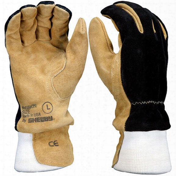 Shelby Glove Wildland/rescue, Pigskin, Wristlet, Gold/black, 2x - Tan - Male - Included