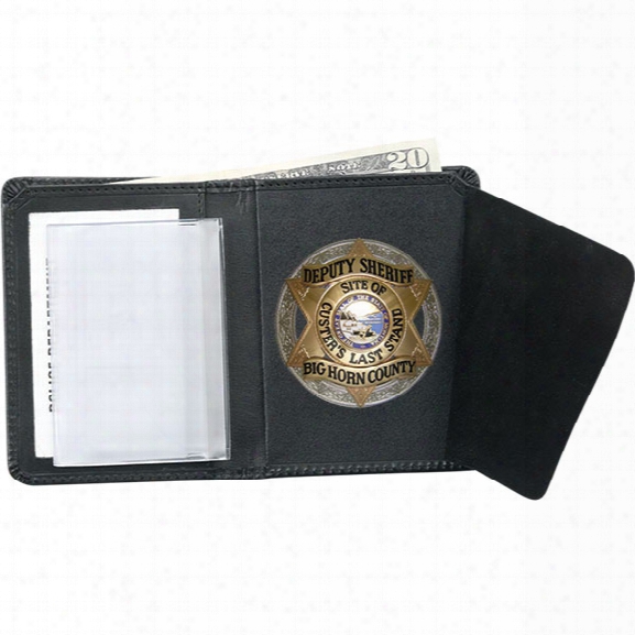 Strong Leather Book-style Badge Wallet, Oval - Black - Male - Included