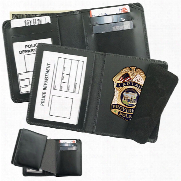 Strong Leather Combination Badge Case & Wallet, Black - Black - Male - Included