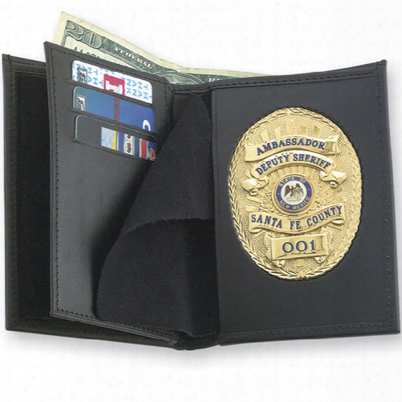 Strong Leather Douboe Id Badge & Credit Card Wallet, Fits Id 3" X 4-1/2" - Black - Male - Included