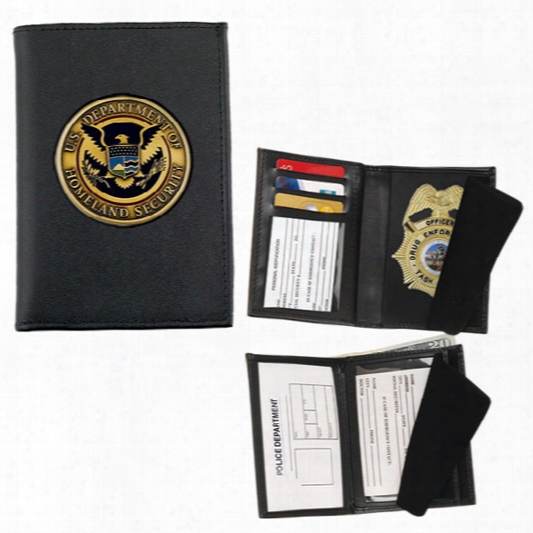 Strong Leather Double Id Badge Wallet For Your Challenge Coin, Black - Black - Male - Included