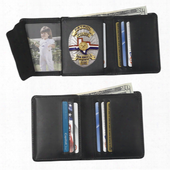 Strong Leather Hidden Badge Wallet, Oval - Black - Male - Included
