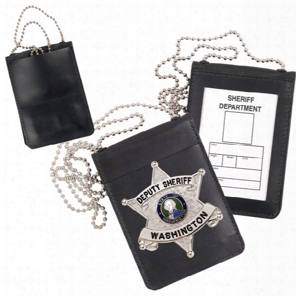 Strong Leather Nonrecessed Magnetic Badge & Id Holder W/chain, Fits Id 2-1/2" X 3-3/4" - Black - Male - Included